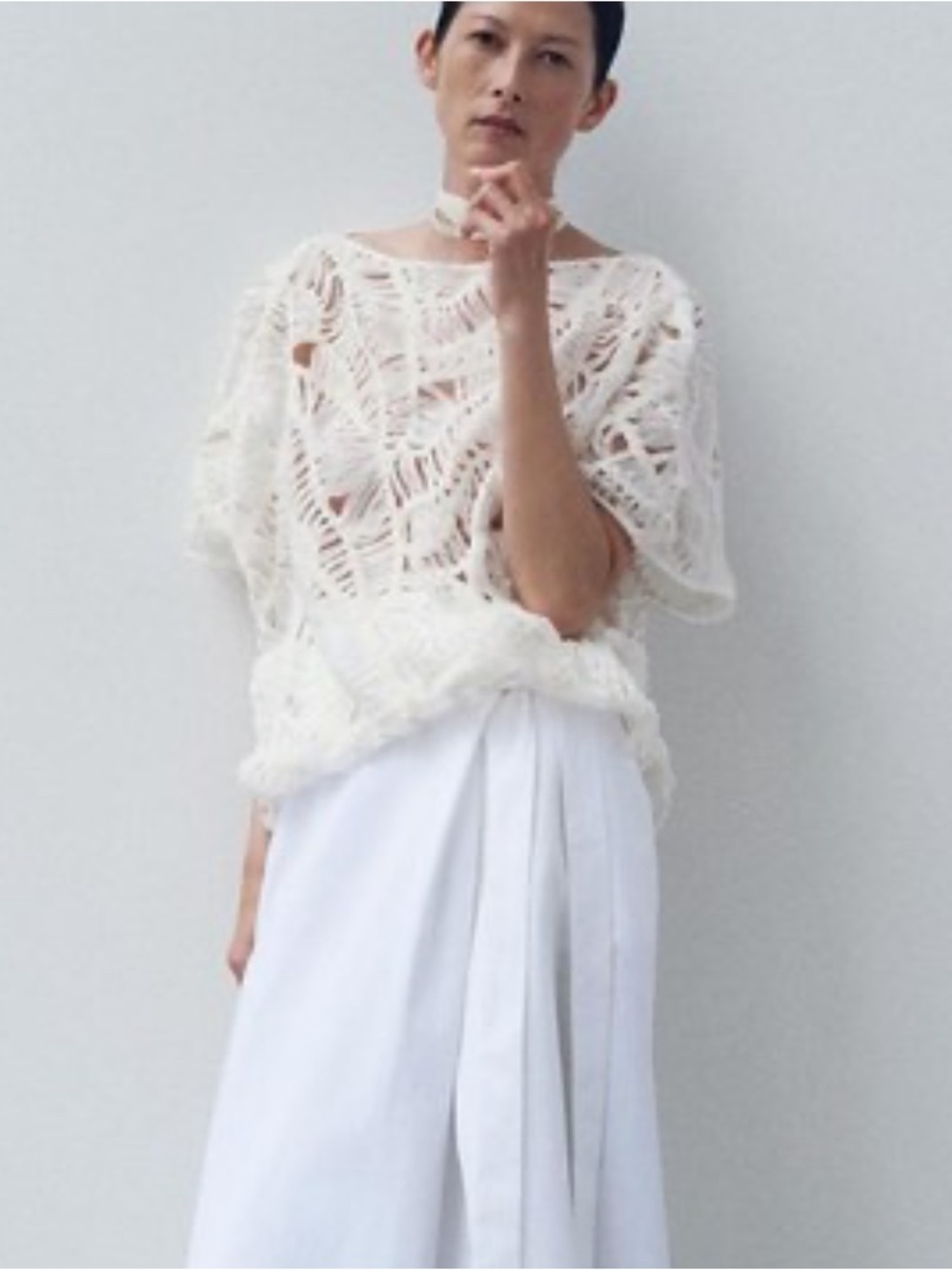 Zara ZW Collection Textured Openwork Crochet Top Ivory Size M NWT 8245/092/712
